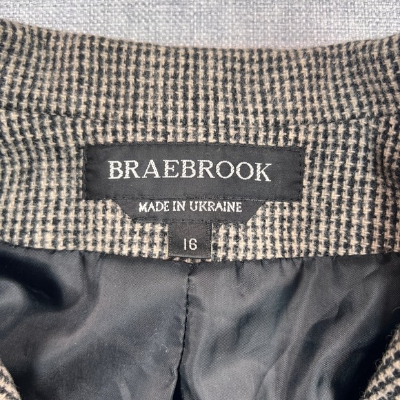 VTG Braebrook Wool Houndstooth Sport Coat Blazer Women 16 Gray Elbow Patch Prep - Picture 4 of 14